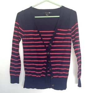 Striped V neck cardigan